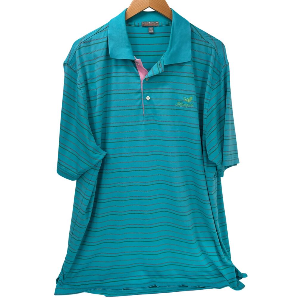 Peter Millar Polo Mens XL Blue Stripe KA'ANAPALI Golf Summer Comfort Coastal